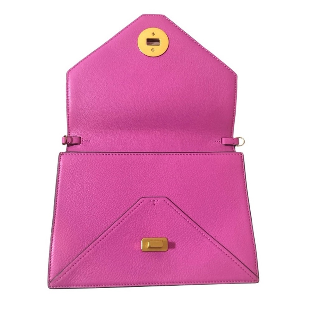 Tory Burch Fuchsia Leather Kira Envelope Chain Shoulder Evening Bag Clutch - Picture 6 of 11